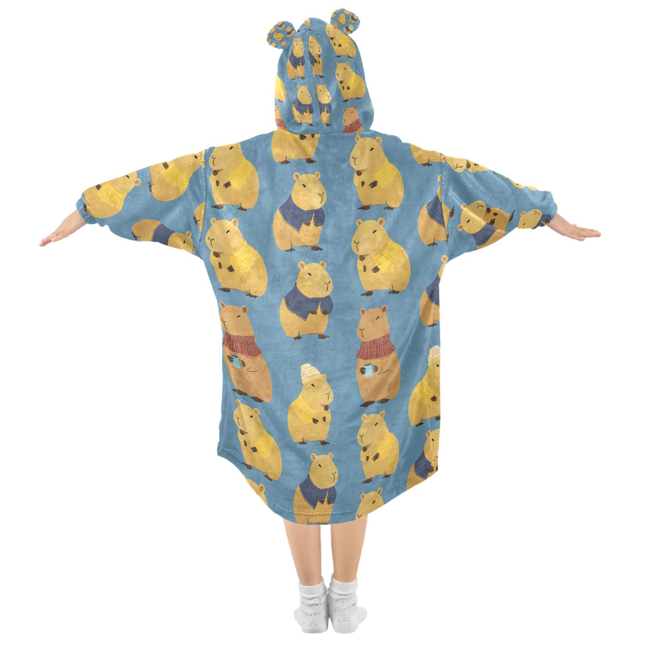 joogoo Blanket Hoodie for Capybara Blue Oversize Sweatshirt 3-14 YR L
