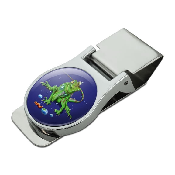Rainforest Iguana and Caterpillar Satin Chrome Plated Metal Money Clip