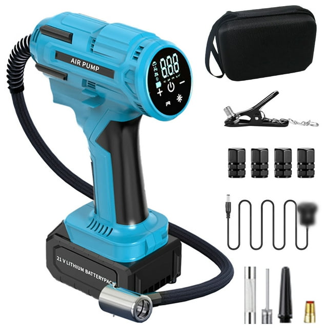 Cordless Air Compressor Portable Tire Inflation Pump Tyre Inflator Quick Inflation/Automatic Charging and Stopping Preset Tire Pressure 21V 7500mah Battery for Car Motorcycle Bicycle Tires Ball