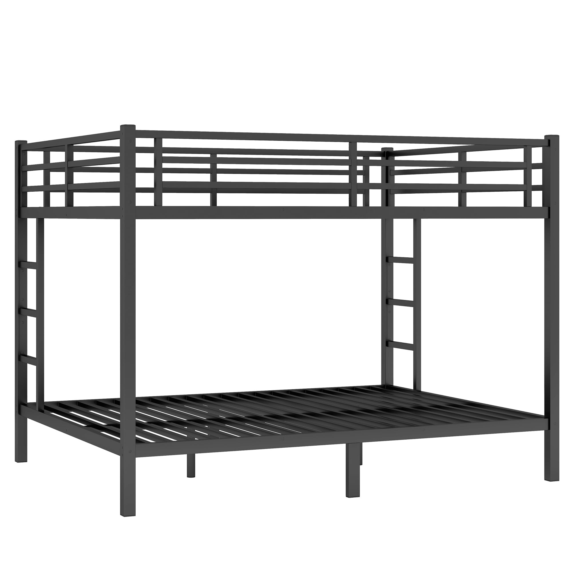 Queen over Queen Bunk Bed for Teens and Adults, Metal Bunk Bed with Ladders & Safety Guardrails, Space-Saving/Noise Reduced/No Box Spring Needed, Black
