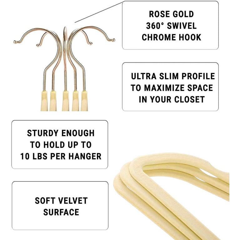 Beige Velvet Hangers 17.5 Non-Slip Clothes Hangers /w Rose Gold Chrome Hook [10 Pack]