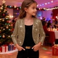 thumbnail image 4 of Girls Sparkly Cardigan, Lightweight Long Sleeve Cropped Open Front Thin Coat for Party, School, and Loungewear, Solid Color Layering Piece, Versatile for Casual and Special Occasion Outfits - Khaki, 4 of 8