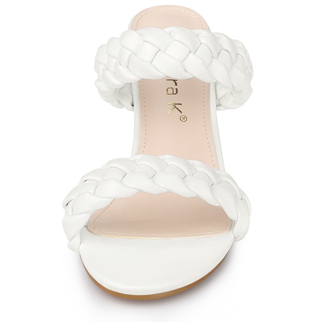 DARING DIVA Women's Braided Heeleds Slip on Chunky Heel Slides Sandals White 8
