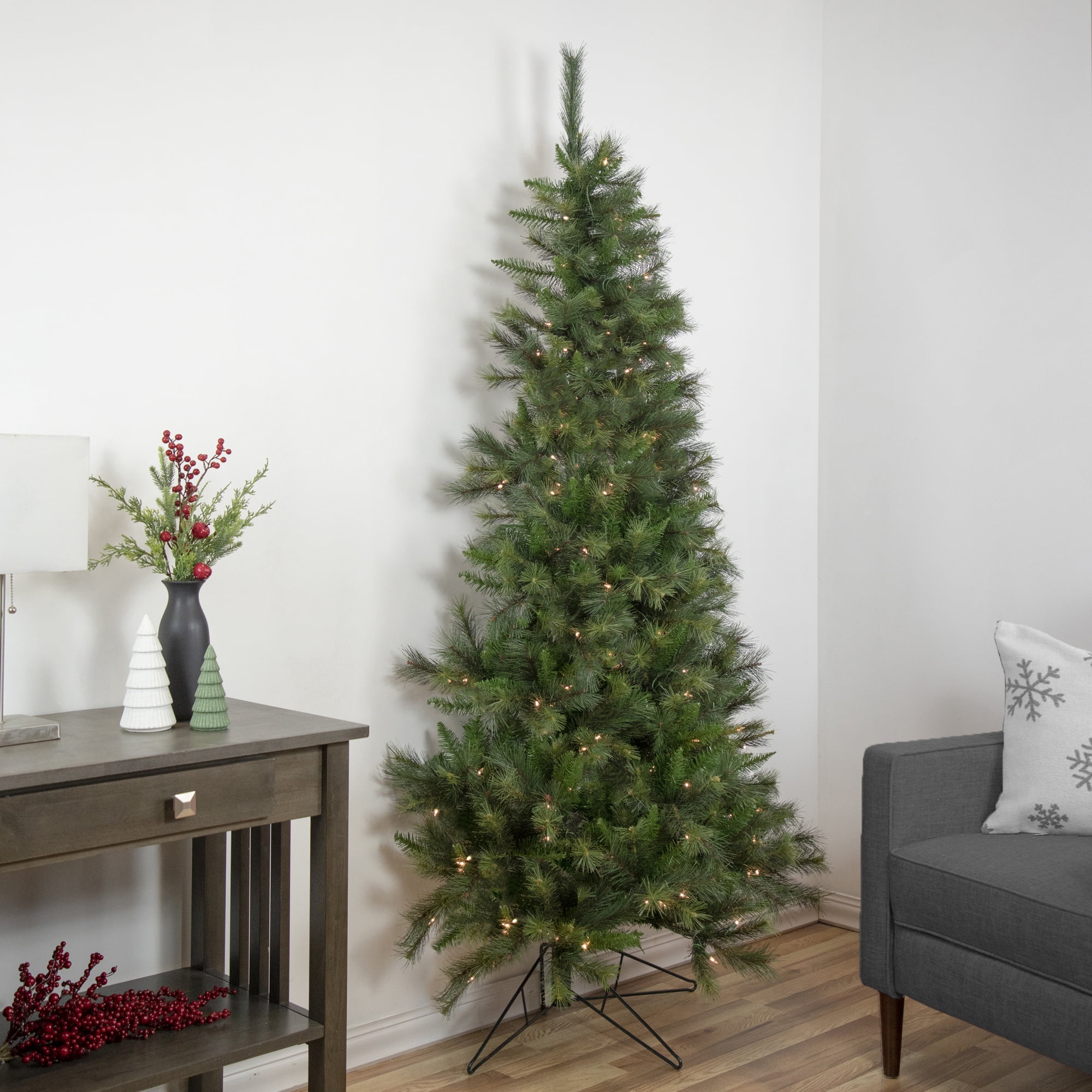 7.5' Pre-Lit Canyon Pine Artificial Half Wall Christmas Tree - Clear Lights