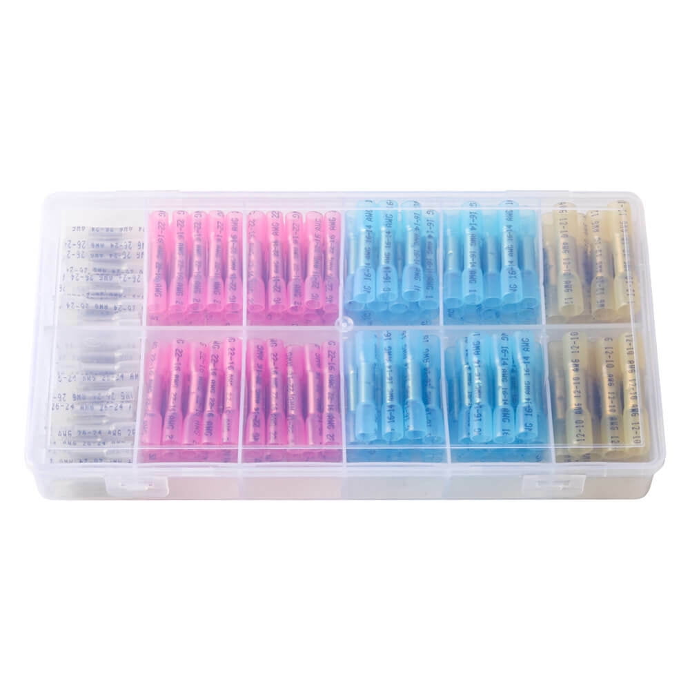 200pc 26-10AWG Heat Shrink Butt Connectors Electrical Wire for Marine Motorcycle