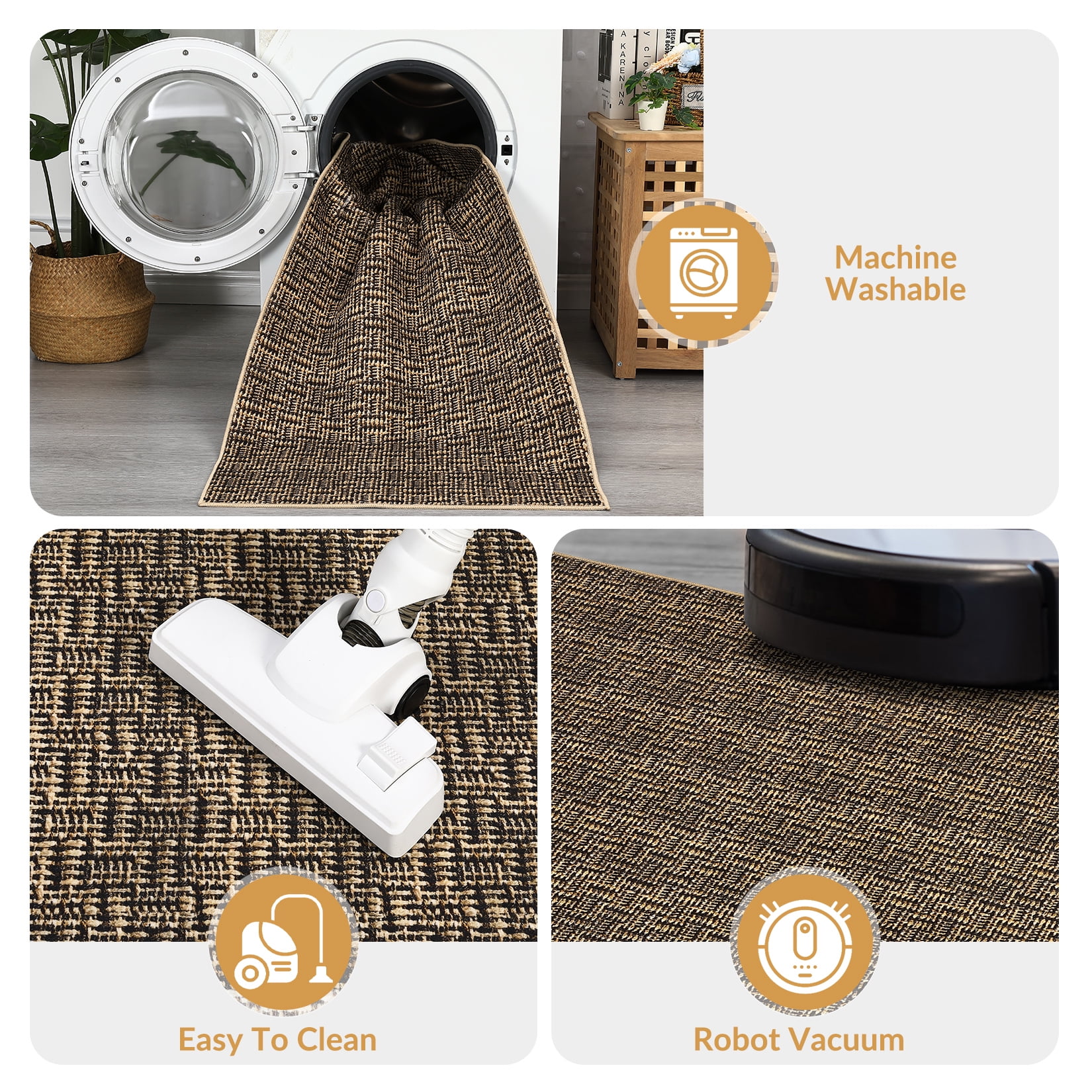 Garvee 9'x12' Area Rug Modern Area Rugs for Living Room Bedroom Farmhouse Non Slip Low Pile Rugs, Brown
