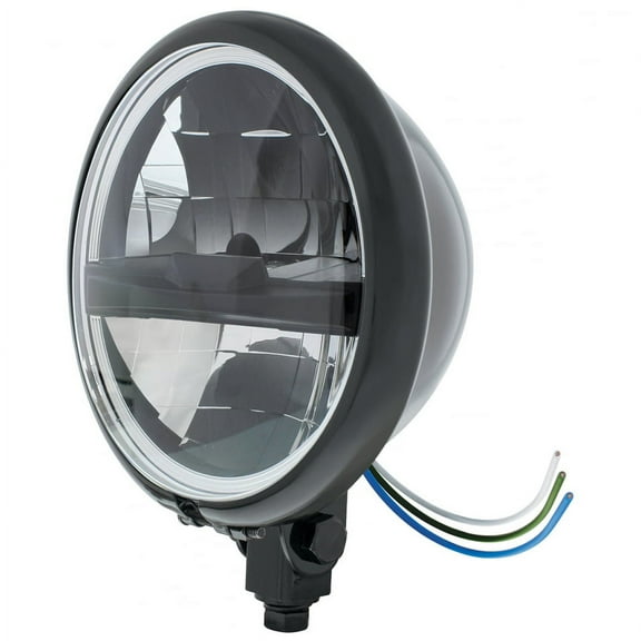 Black 5 3/4” Motorcycle Headlight - Bottom Mount - 8 High Power LED Black Headlight