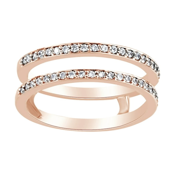 AFFY Round Shape White Natural Diamond Enhancer Ring Guard In 14K Rose Gold (0.2 Cttw)