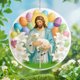 thumbnail image 3 of Adorno de Pascua de Jesús con huevos de conejito cristianos, coloridos huevos de Pascua y adorno de conejo estilo vitral, adornos de lirio/cruz con temática de Dios, regalos religiosos navideños cató, 3 of 5