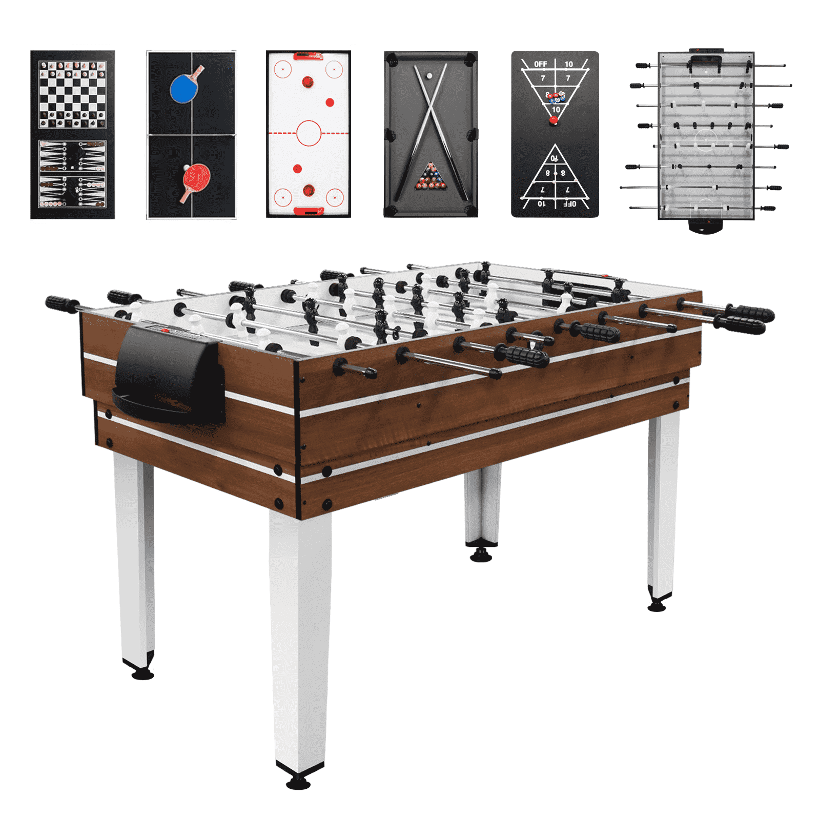 2x4ft 10-in-1 Combo Game Table Set for Home, Game Room, Friends & Family w/Hockey, Foosball, Pool, Shuffleboard, Ping Pong, Chess, Checkers, Bowling, and Backgammon
