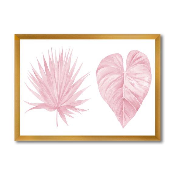 Designart 'Tropical Pink Watercolour Leaves On White II' Shabby Chic Framed Art Print