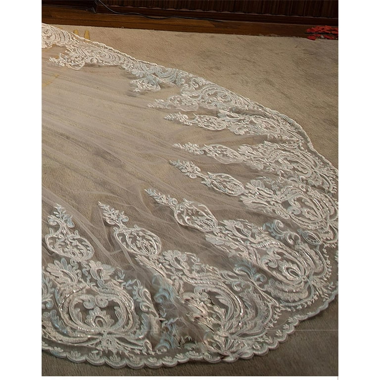 Factory Romantic Long Bridal Veils Cathedral Length Lace Applique 4M Wedding Veil With Free Comb White Ivory High Quality