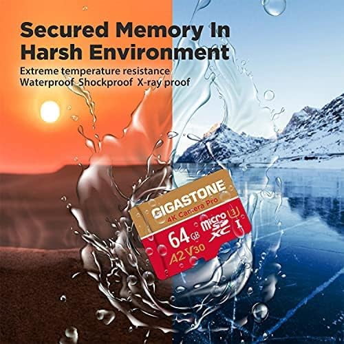 【5-Years Data Recovery】 GIGASTONE 64GB Micro SD Card 5-Pack, 4K Camera Pro, A2 V30 Compatible with Gopro, Dash Cam, DJI, Drone, Security Camera, Speed Up to 95MB/s, UHS-I U3 C10