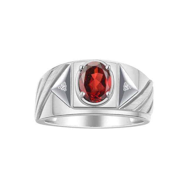 RYLOS Men's Rings Sterling Silver Rings Classic Designer Style 8X6MM Oval Gemstone & Diamond Ring Garnet Birthstone Rings For Men Size 10