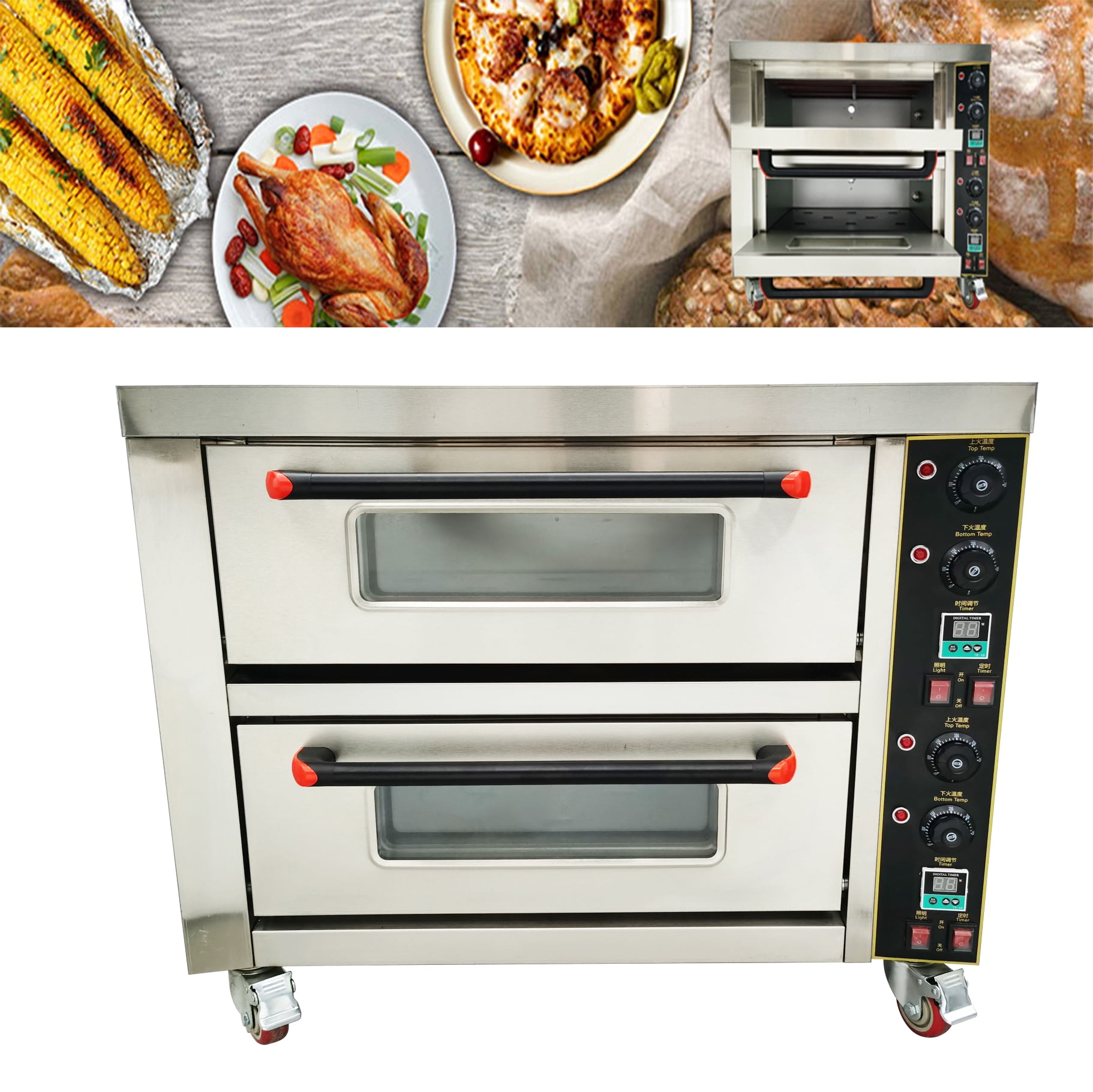 Techtongda Commercial Movable Double-decker Electric Pizza Oven with Caster 220V
