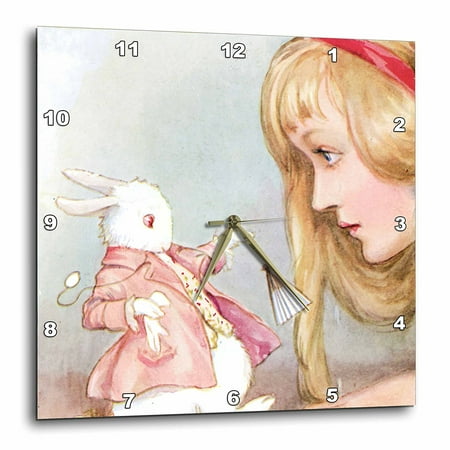 Rabbit Clock - 3dRose Alice in Wonderland with Rabbit vintage art, Wall Clock, 13 by 13-inch