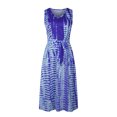 thumbnail image 4 of Vestido largo con bolsillo con cordones y estampado de rayas con cuello en V sin mangas casual para mujer Fridja  hjkh5678, 4 of 8