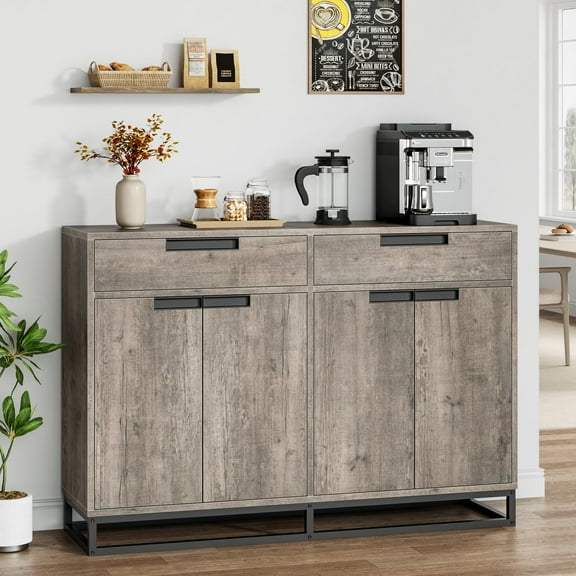 Sideboard Buffet Cabinet, 55" Large Modern Kitchen Storage Cabinet with 2 Drawers and 4 Doors, Coffee Bar Buffet Table for Kitchen and Dining Room
