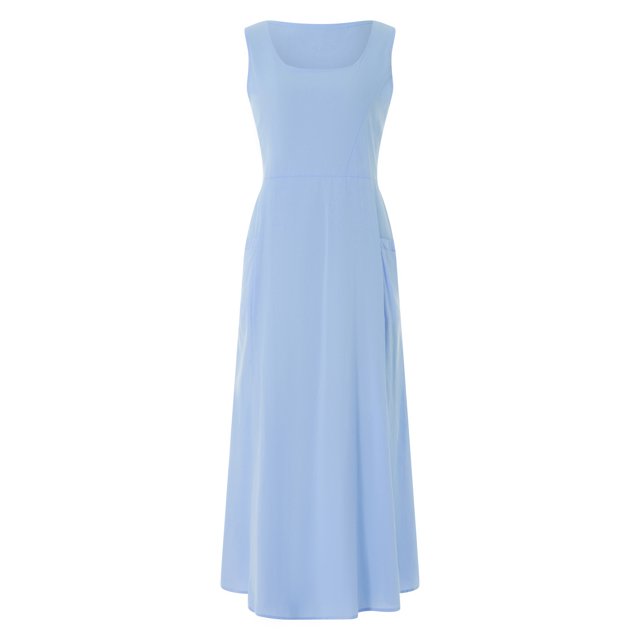 xiaxaixu Femmes Robe Longue Couleur Unie Col Rond Poches une Ligne Robe d'Été Casual Plage Partie Robe Bohème