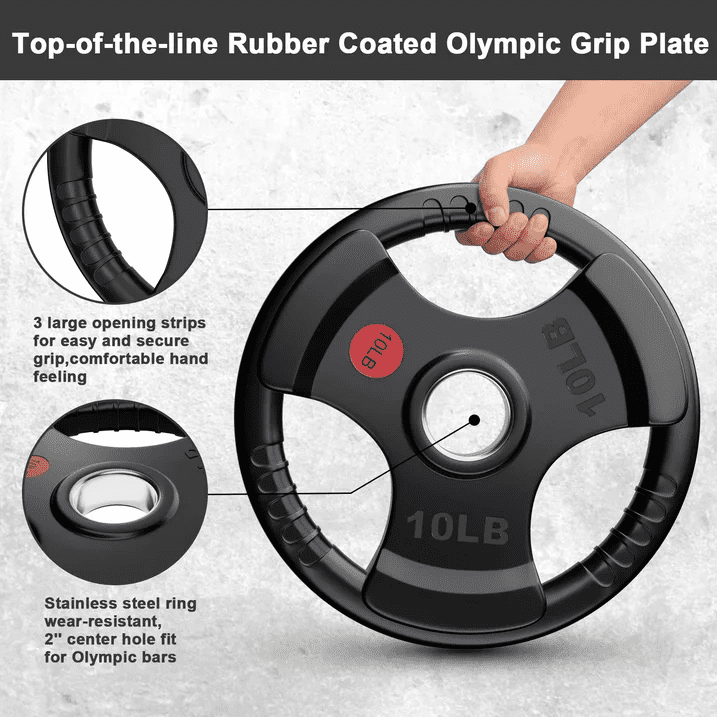 GIKPAL 230lbs Weight Plates 2 Inch Rubber Coated Olympic Weight Plate for Strength Training & Weightlifting in Home Gym, Solid Cast Iron Bumper Plates for Barbell