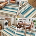 thumbnail image 6 of Turquoise Beige Large Area Rugs for Bedroom Living Room, Soft Non Slip Carpet Bedside Rug, Boho Vertical Stripes Bohemian Retro Rectangular Floor Cover Kitchen Accent Rug 3'x5' for Dining Room/Office, 6 of 9