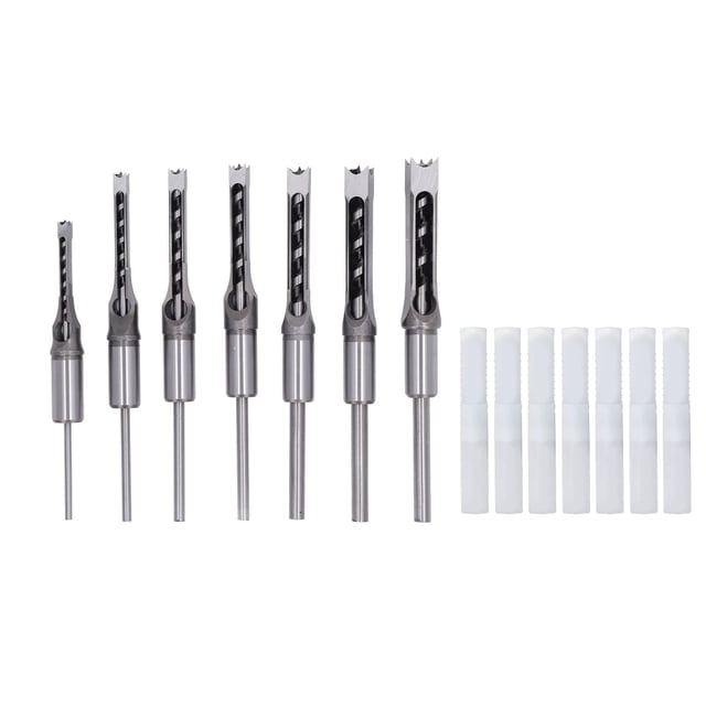 Juego de 7 brocas cuadradas para carpintería de 1/4", 5/16", 3/8", 2/5", 1/2", 9/16" y 5/8" HSS.