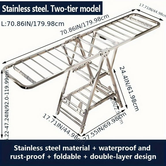 3-Tier Heavy-Duty Stainless Steel Foldable Clothes Drying Rack with Hidden Anti-Slip Wheels, Indoor Outdoor Laundry Drying Rack