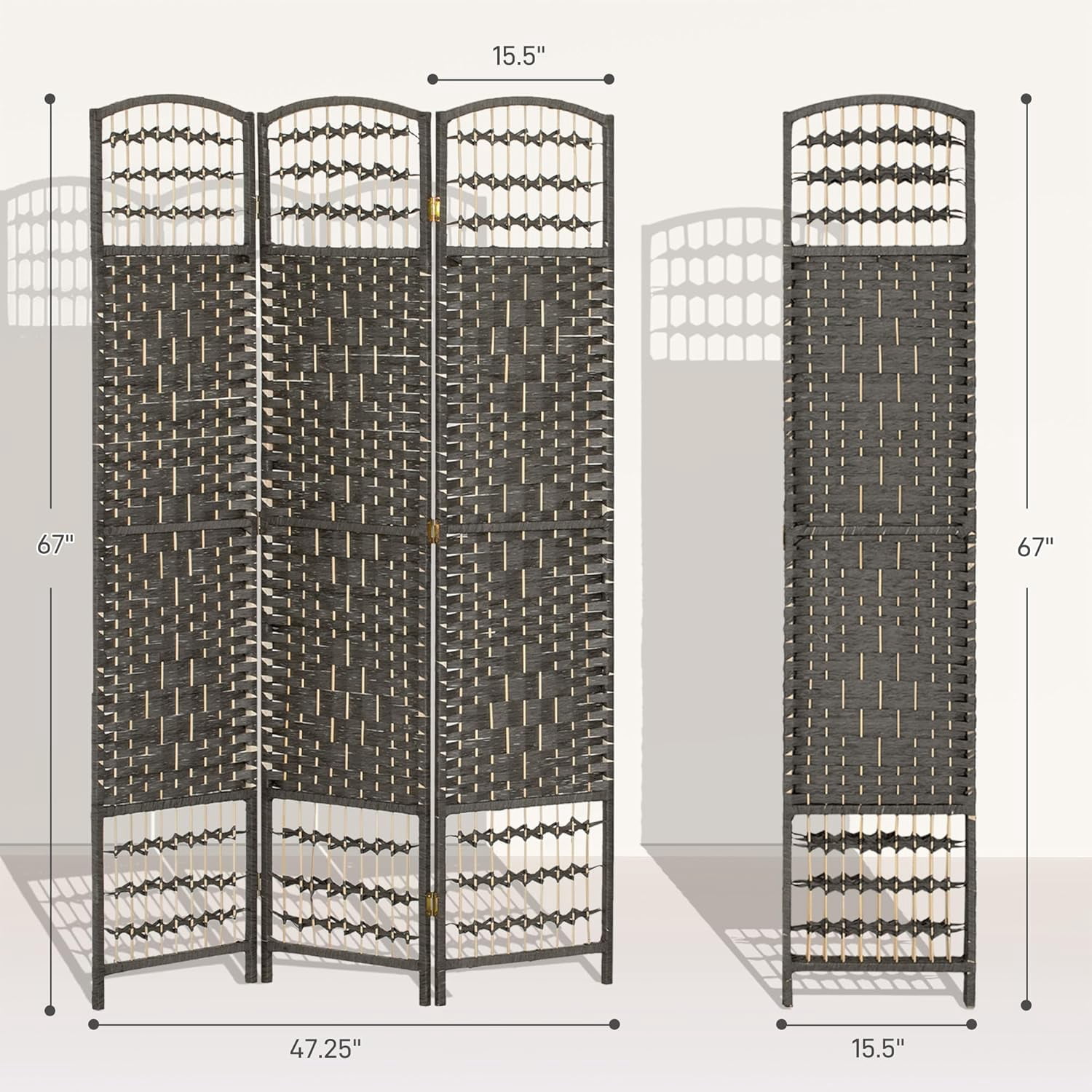 NIUMU 3 Panel Room Divider, Folding Privacy Screen, 5.6' Room Separator, Wave Fiber Freestanding Partition Wall Divider, Dark Gray