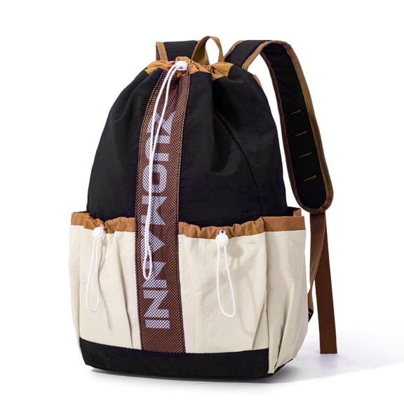 Drawstring Backpack Gym Bag, Large Capacity Multi-Pocket Lightweight Sports String Bag Sackpack for Badminton, Soccer, Basketball, Workout, Camping, Daily Travel & Casual Use,Black