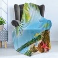 thumbnail image 4 of Tropical Soft Flannel Fleece Blanket, Fresh Summer Fruits Coconut and Pineapple Drinks at Exotic Beach Palm Trees, Cozy Plush for Indoor and Outdoor Use, 70" x 90", Blue Green Brown, by Ambesonne, 4 of 5