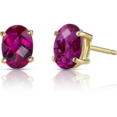 Oravo 2.00 Carat T.G.W. Oval-Shape Created Ruby 14kt Yellow Gold Stud Earrings