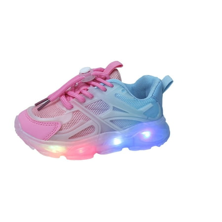 

Girls Gradient Color LED Light Casual Shoes Breathable Lightweight Comfy Outdoor Non Slip Walking Shoes For Children Kids Sneakers Spring And Summer
