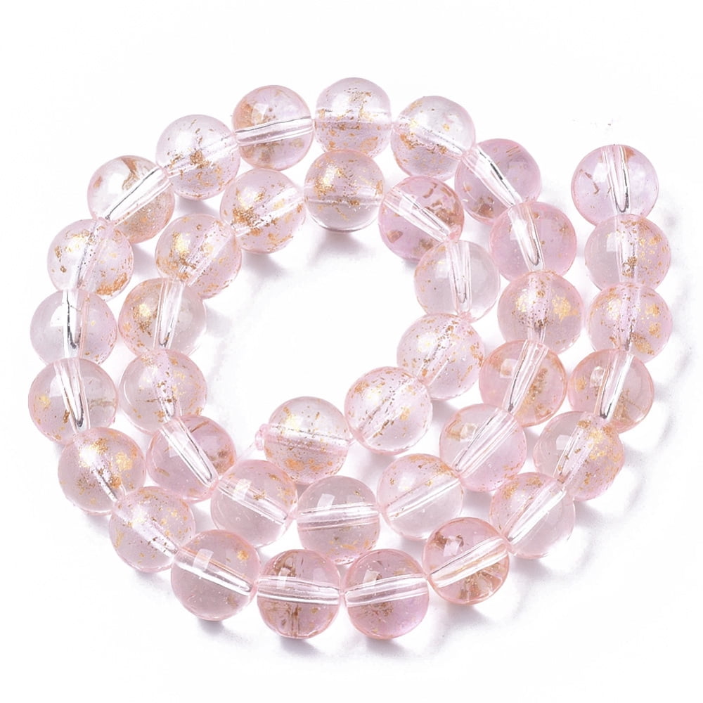 10strands Transparent Spray Painted Glass Bead Strands with Golden Foil Round Pink 10~11mm Hole: 1.4~1.6mm about 39~42pcs/Strand 14.84 inch~15.27 inch(37.7~38.8cm)