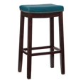 thumbnail image 1 of Linon Claridge Backless Bar Stool Blue Faux Leather Wood Frame in Brown Finish, 1 of 14