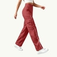 thumbnail image 3 of Luvrsol Women Cargo Wide Leg Pants Elastic Drawstring Waist Casual Straight Long Trousers with Multi Pockets S-2XL, 3 of 6