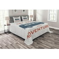 thumbnail image 1 of Vintage Bedspread Set Queen Size, New Adventures Typography with Little Van Hippie Lifestyle Free Spirit Print, Quilted 3 Piece Decor Coverlet Set with 2 Pillow Shams, Cadet Blue White, by Ambesonne, 1 of 3