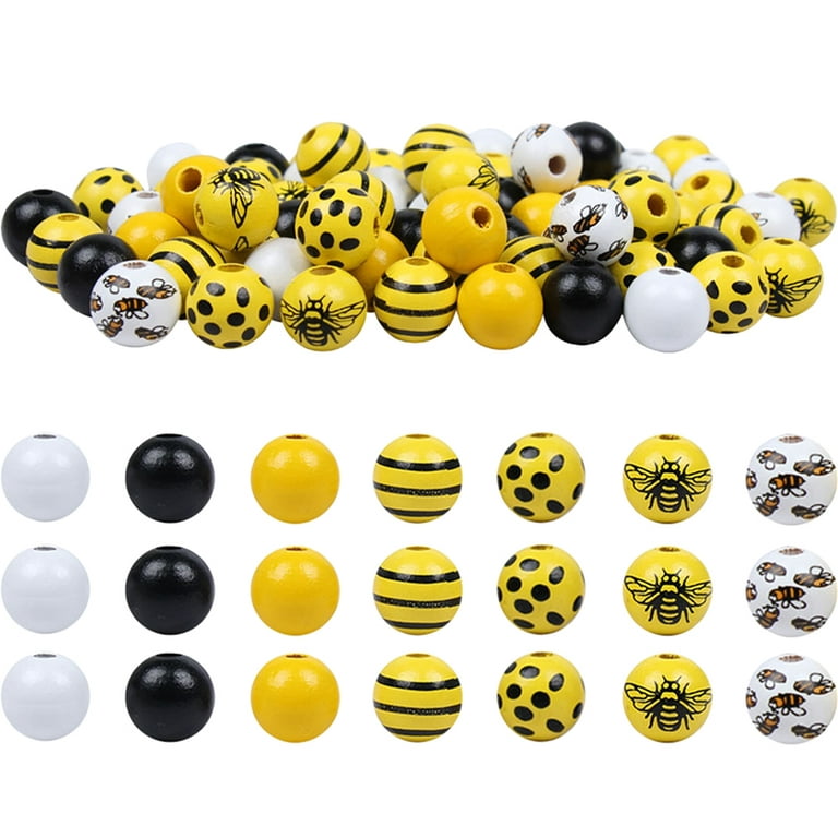 140Pcs Wooden Beads DIY Bee Wood Beads Bee Crafts Beads Decorative Beads  for Bracelet