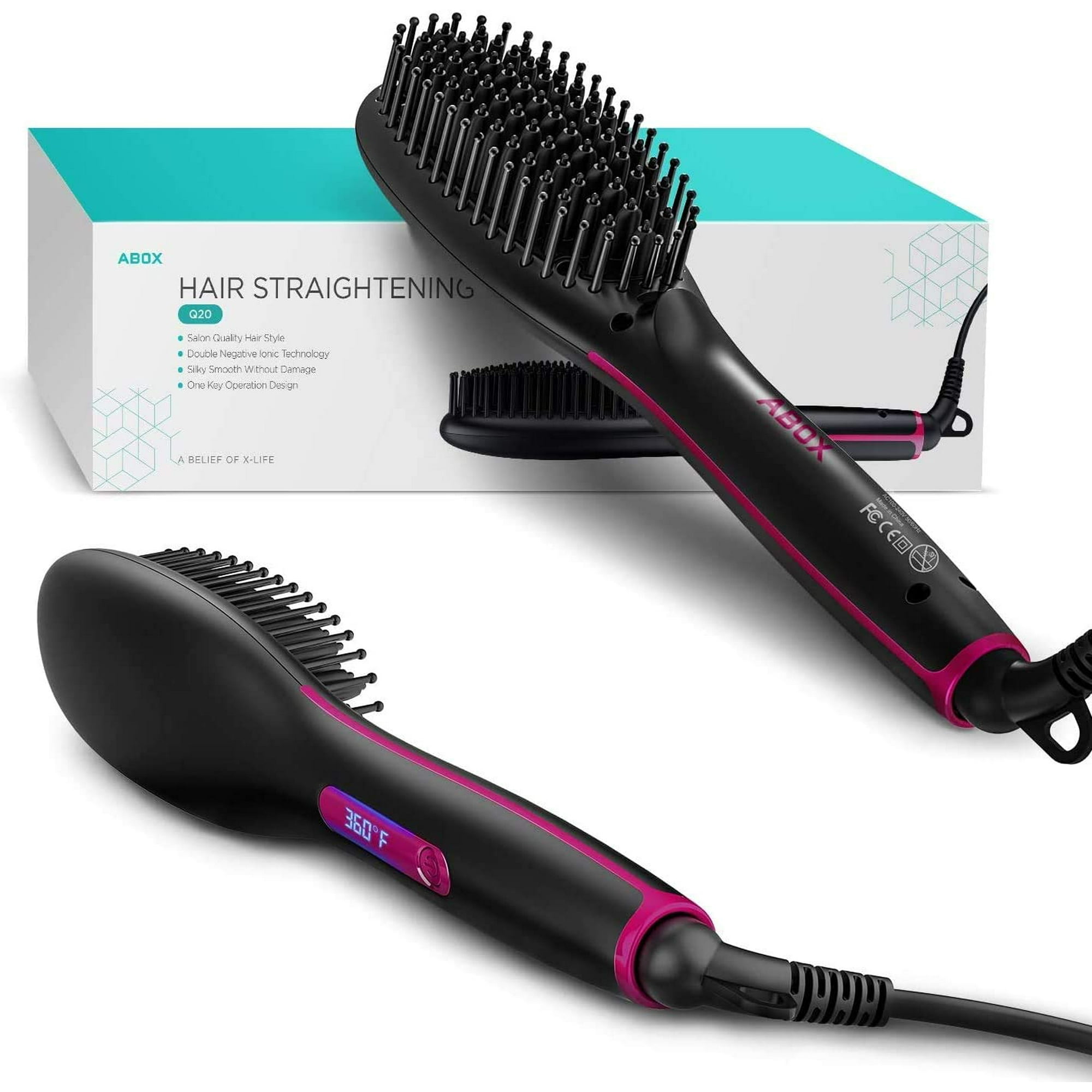 Hair Straightener Brush, Ionic Hair Straightening Brush, ABOX Q20 Quick  Heating Professional Electric Brush Heated Ceramic Comb for Frizz-Free  Silky Hair | Walmart Canada