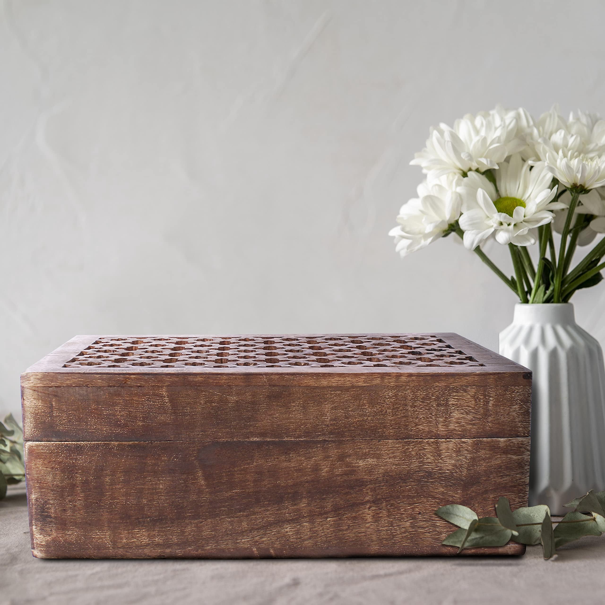Mela Artisans Rustic Trellis Storage Box with Hinged Lid - Medium Polish, Extra Large