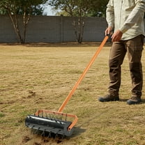 UBesGoo 17-Inch Rolling Lawn Aerator, Heavy Duty Galvanized Steel with 48" Handle for Soil Aeration, Orange & Black