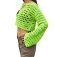 thumbnail image 5 of JULMCOMO Crochet Beach Cover Ups for Women Hollow Out Mesh Knit Summer Crop Tops Long Sleeve Cutout Bikini Cover Ups for Swimwear Green XL, 5 of 7