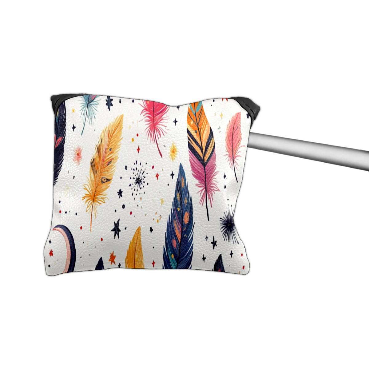 Golf Mallet Putter Cover Premium Leather Waterproof Golf Putter Head Cover with Magnetic Closure Colorful Feathers