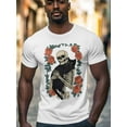 thumbnail image 2 of Skull Black Cat Men's T Shirts Vintage Abstract T-Shirt for Men Crew Neck Tees Cotton Tops, White, L, 2 of 7