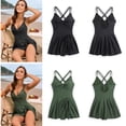 thumbnail image 2 of Women Flower Print Swimdress with Briefs Push Up V Neck Skirted Bathing Suit, 2 of 19
