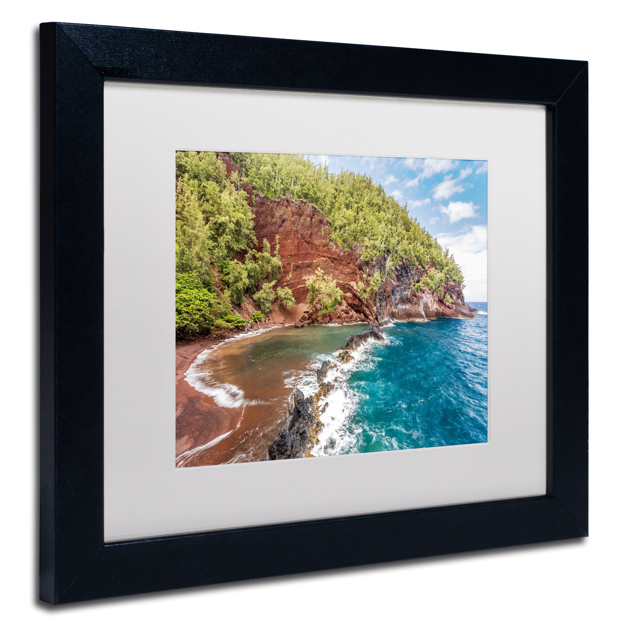 Trademark Fine Art 'Red Sand Beach Maui' Canvas Art by Pierre Leclerc, White Matte, Black Frame