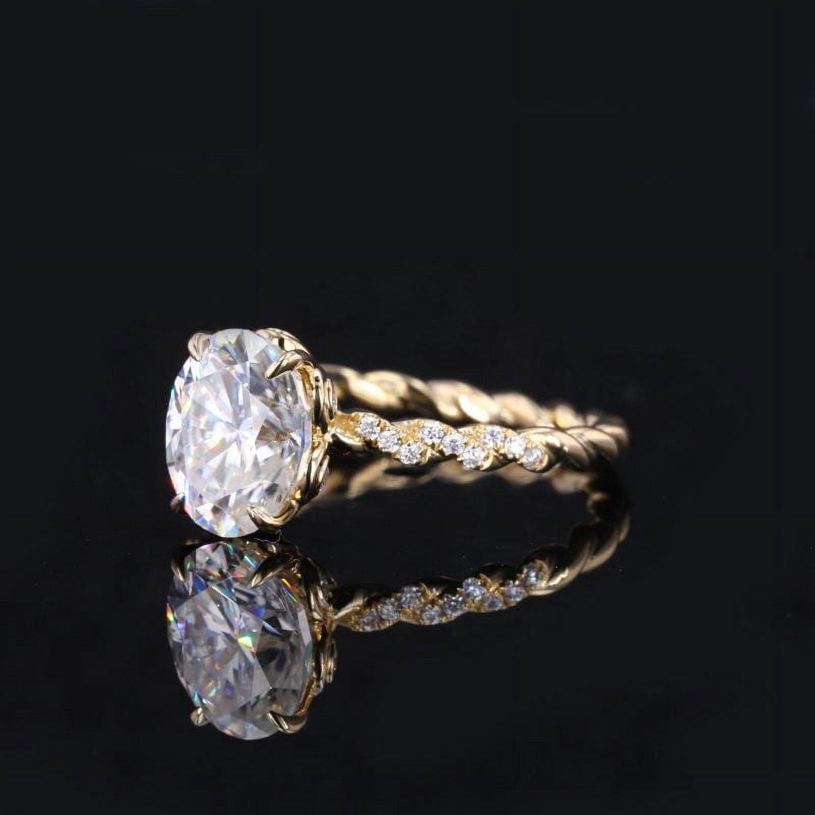 Cora Jewellery 9x7MM Oval Moissanite Engagement Ring For Women With Twisted Diamond Shank, 14K Yellow Gold