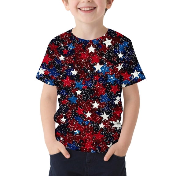 Cethrio Boys 4th of July T-shirts, Soft Short Sleeve Summer Casual Graphic Tees Multicolor Size 14-16