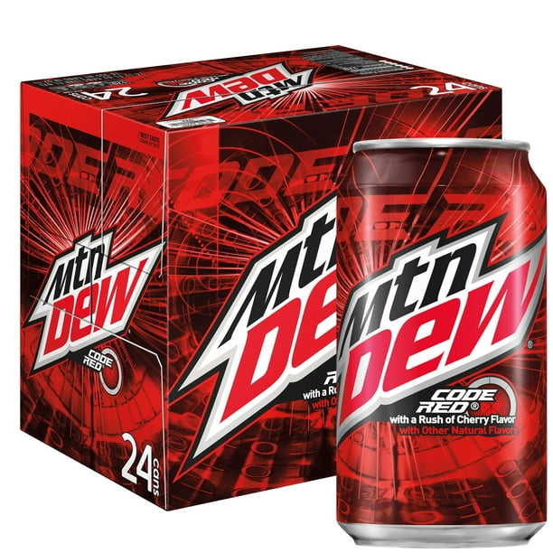 Mountain Dew Code Red Cherry Flavored Soda 12 Oz 24 Cans Walmart Com