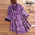 thumbnail image 2 of Blusa tipo camisa para mujer, casual, con estampado de gato, manga larga, 2 of 4