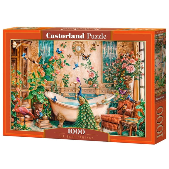 1000 Piece Jigsaw Puzzle, The Bath Fantasy, Luxurious bathroom, Peacock and exotic birds, Ornate, vibrant art., Adult Puzzle, Castorland C-105380-2